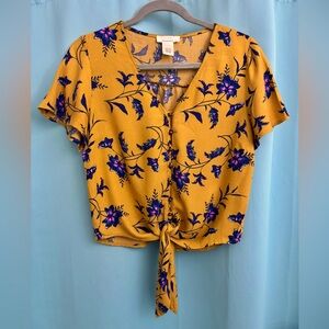 URBAN Romantics Gold Crop Blouse with Tie Front